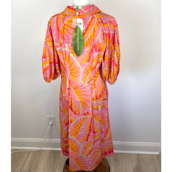 Farm Rio Bright Forest Button Front Midi Dress In Orange Size Medium New - Picture 10 of 16